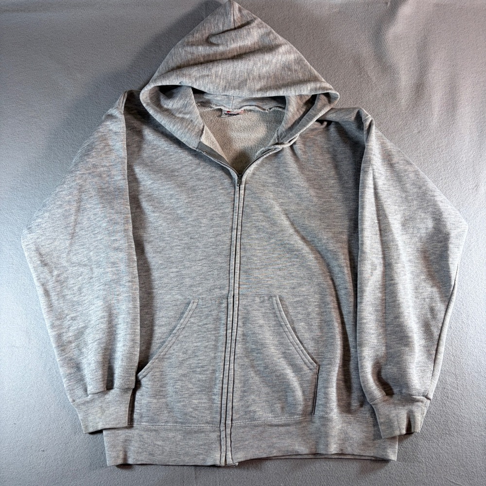 Wrangler Sweats Mens Heather Gray Full Zip Up Hoodie Sweatshirt Vintage Style